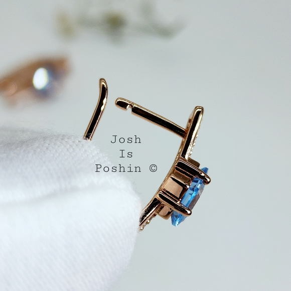 2.00CT Princess shape blue topaz latch back earrings in sterling silver - Picture 6 of 13